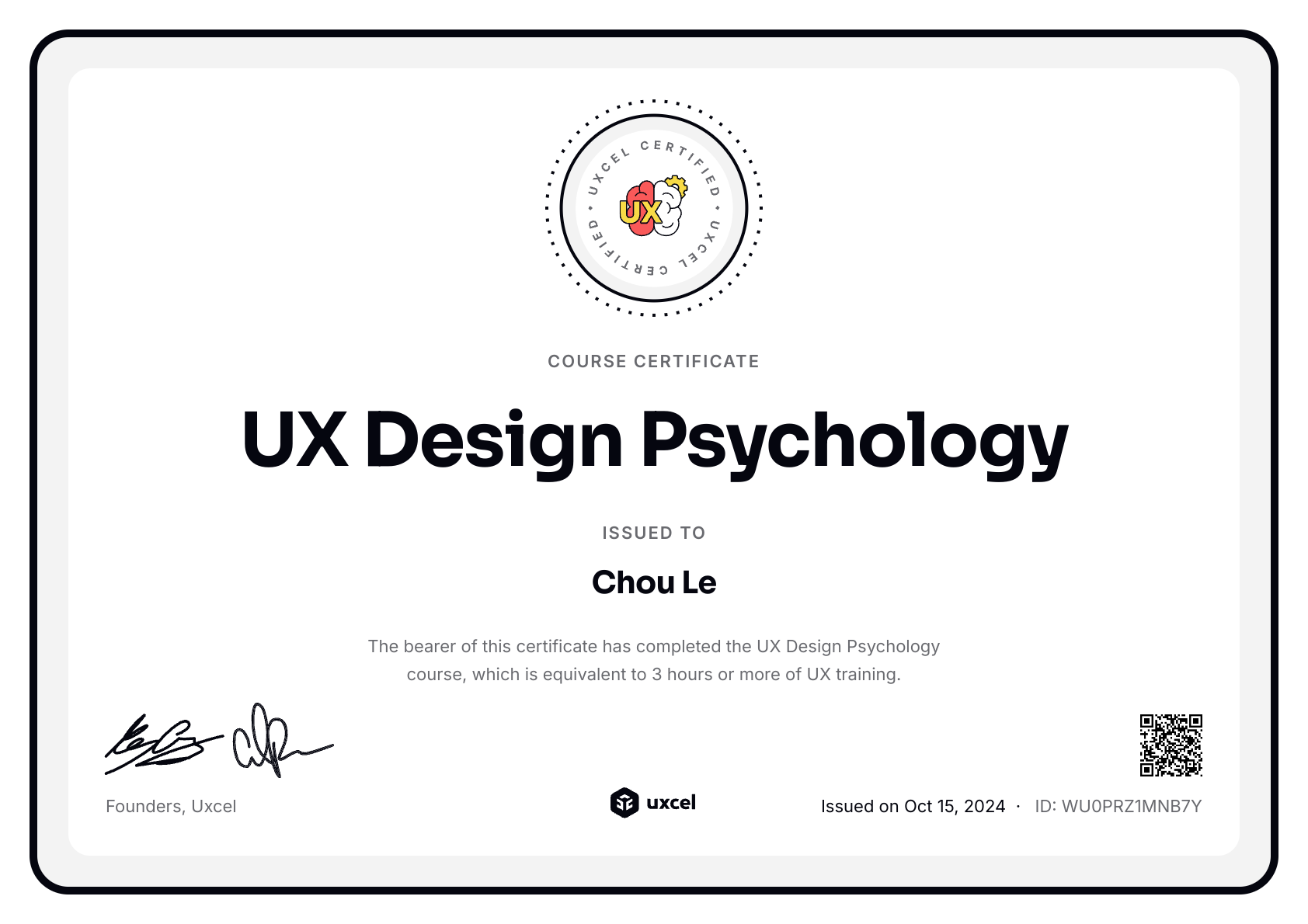 Chou Le's certificate